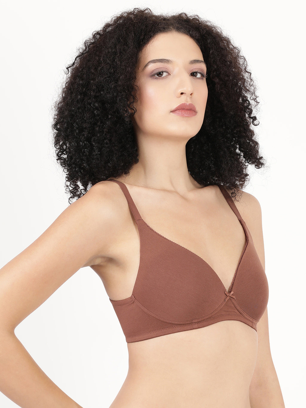 Blossom Lightly Padded Plunge Bra with Cotton Comfort, & Delicate Lace Trim_ First Touch Pad