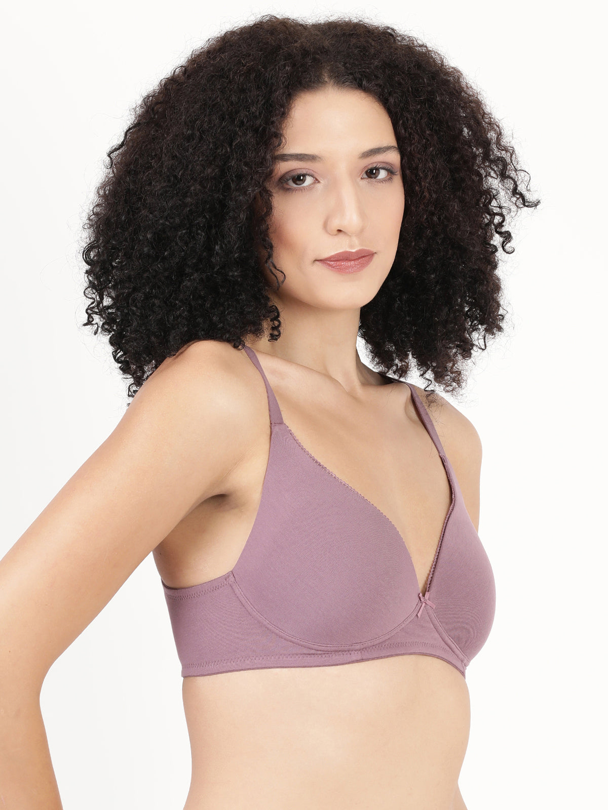 Blossom Lightly Padded Plunge Bra with Cotton Comfort, & Delicate Lace Trim_ First Touch Pad