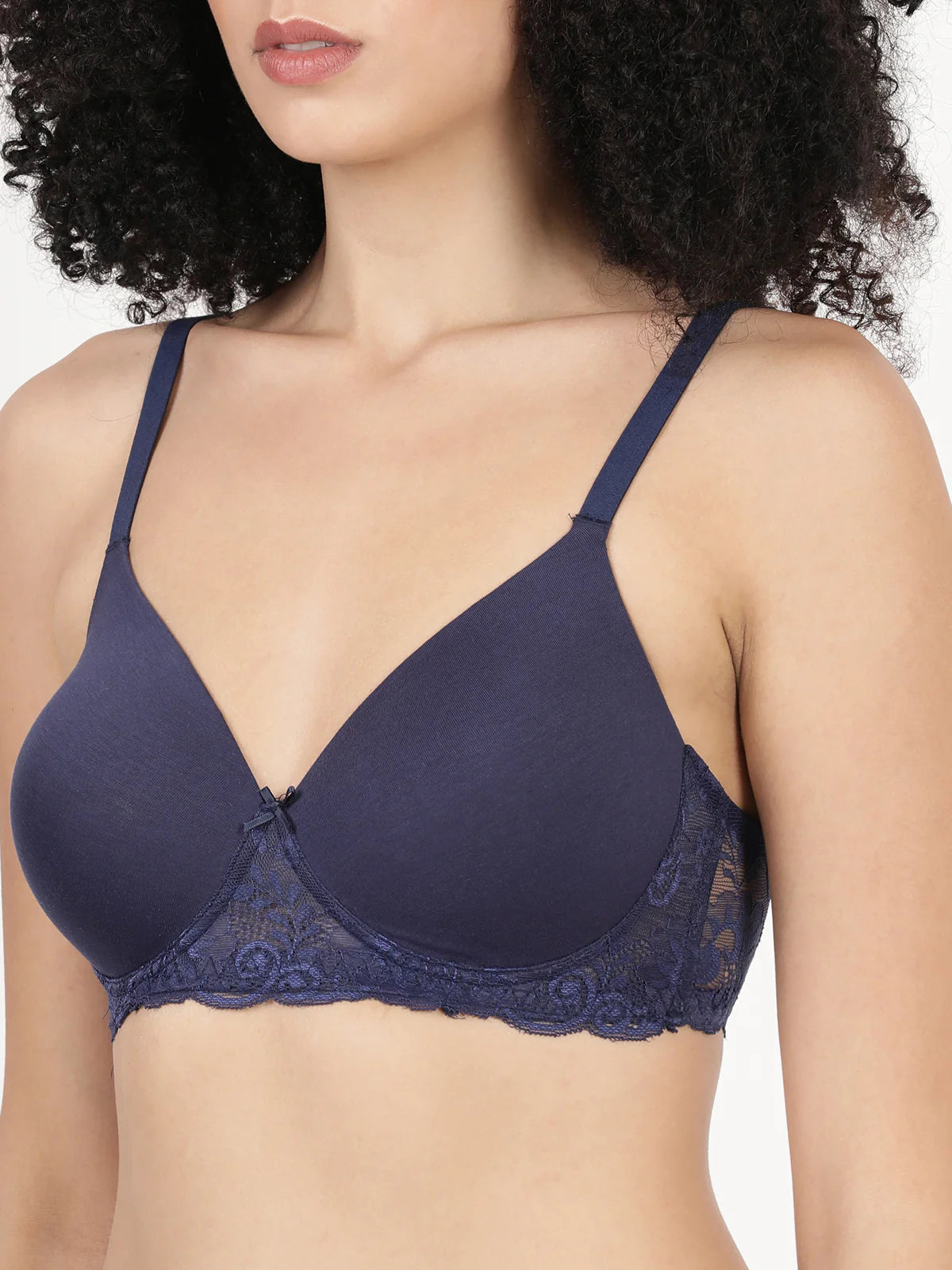 Blossom Soft Stretchable Poly Cotton Lycra Lace Bra With Seamless Support_Lacey Bra