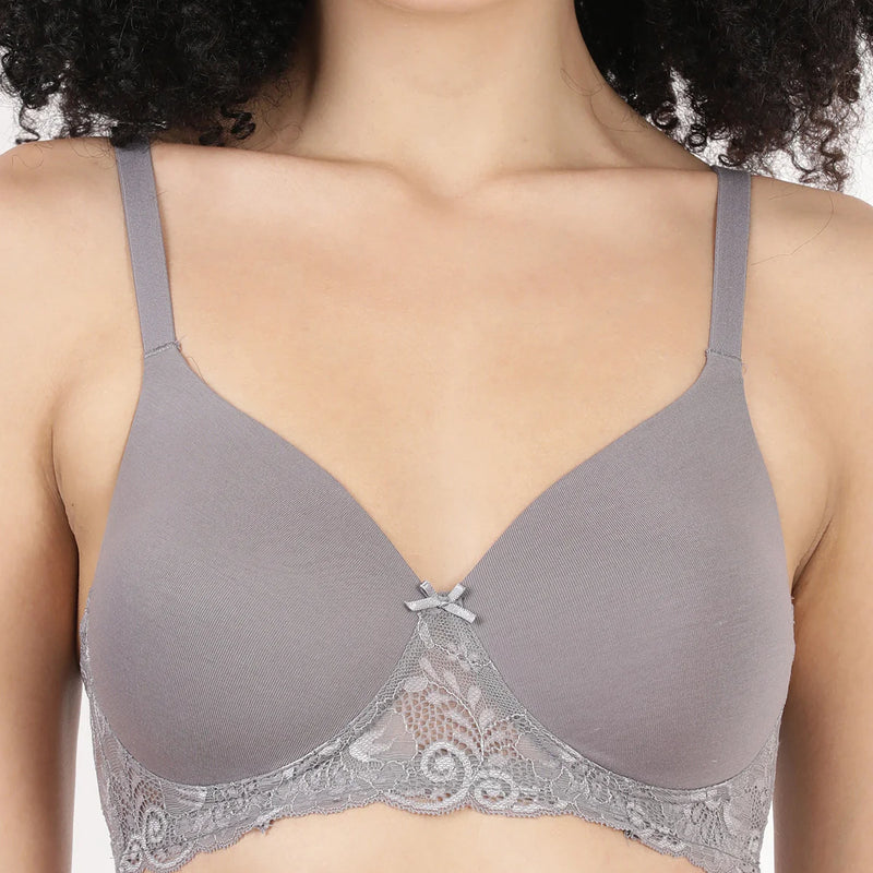 Blossom Soft Stretchable Poly Cotton Lycra Lace Bra With Seamless Support_Lacey Bra