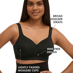 Blossom BL PC 01 - Plus Size Padded Non-Wired Full Coverage Bra with Broad Shoulder Straps & Wide Side Support