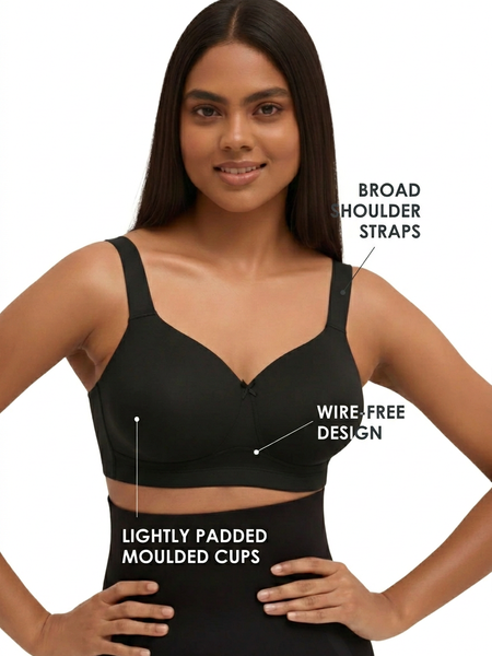 Blossom BL PC 01 - Plus Size Padded Non-Wired Full Coverage Bra with Broad Shoulder Straps & Wide Side Support