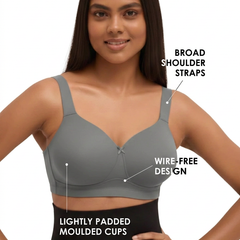 Blossom BL PC 01 - Plus Size Padded Non-Wired Full Coverage Bra with Broad Shoulder Straps & Wide Side Support