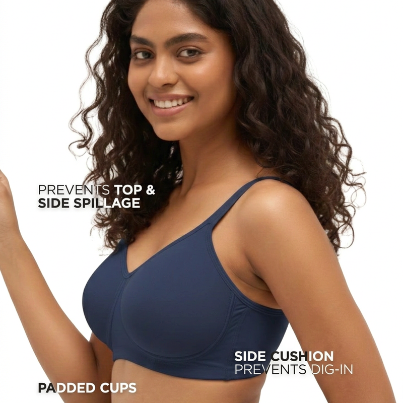 Blossom BL PC 02 - Wire-Free Padded Support Bra with Cushioned Straps & Side Cushion Support for Heavy Busts