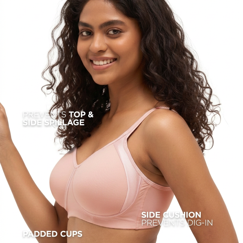 Blossom BL PC 02 - Wire-Free Padded Support Bra with Cushioned Straps & Side Cushion Support for Heavy Busts