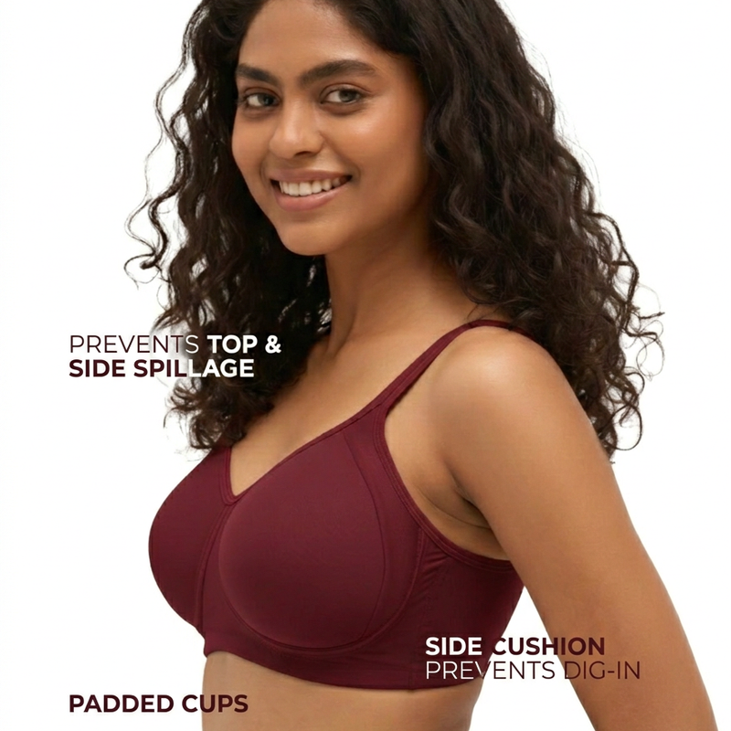 Blossom BL PC 02 - Wire-Free Padded Support Bra with Cushioned Straps & Side Cushion Support for Heavy Busts