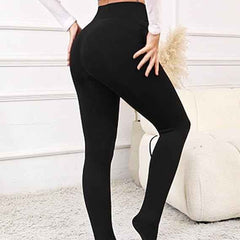 Women Black Winter Fur Warm Fleece-Lined Thermal Stretchable Stockings for Cold Weather Thermal Bottom.