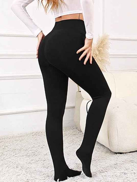 Women Black Winter Fur Warm Fleece-Lined Thermal Stretchable Stockings for Cold Weather Thermal Bottom.