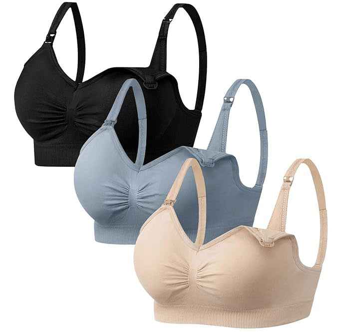 Women Organic Antimicrobial Soft Feeding Full Bust Seamless Nursing,Breastfeeding Maternity Bra with Remove Pads Pack of 3
