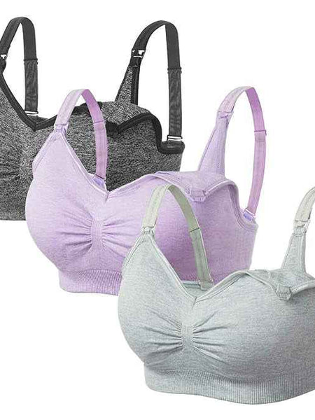 Women Organic Antimicrobial Soft Feeding Full Bust Seamless Nursing, Breastfeeding Maternity Bra with Remove Pads Pack of 3