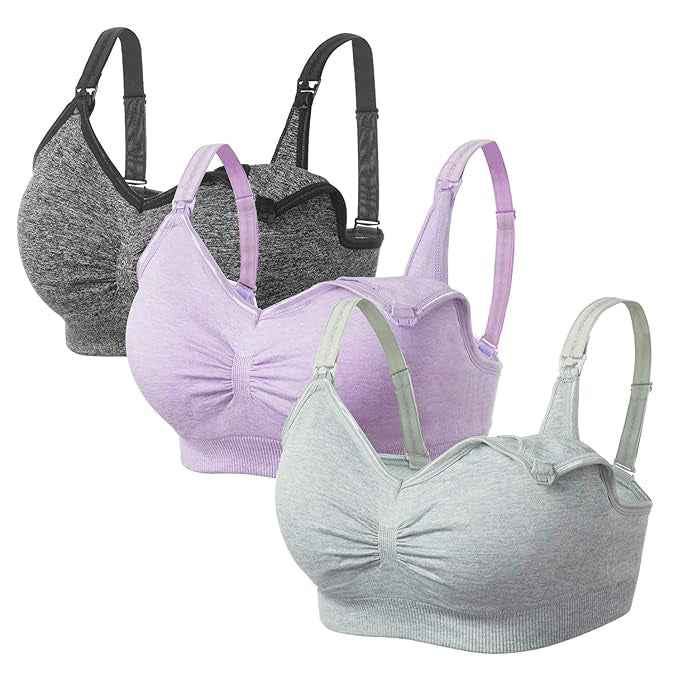 Women Organic Antimicrobial Soft Feeding Full Bust Seamless Nursing, Breastfeeding Maternity Bra with Remove Pads Pack of 3