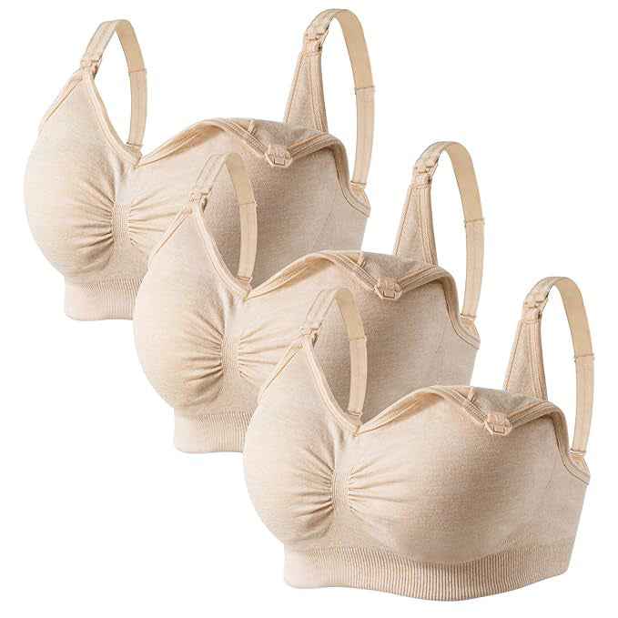 Women Organic Antimicrobial Soft Feeding Full Bust Seamless Nursing, Breastfeeding Maternity Bra with Remove Pads Pack of 3