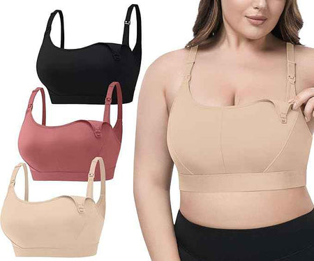 Women Organic Antimicrobial Soft Feeding Full Bust Seamless Nursing, Breastfeeding Maternity Bra with Remove Pads Pack of 3