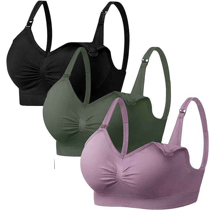 Women Organic Antimicrobial Soft Feeding Full Bust Seamless Nursing, Breastfeeding Maternity Bra with Remove Pads Pack of 3