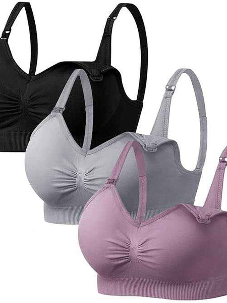 Women Organic Antimicrobial Soft Feeding Full Bust Seamless Nursing, Breastfeeding Maternity Bra with Remove Pads Pack of 3