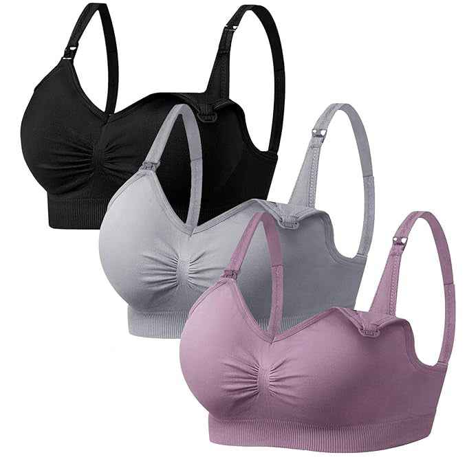 Women Organic Antimicrobial Soft Feeding Full Bust Seamless Nursing, Breastfeeding Maternity Bra with Remove Pads Pack of 3