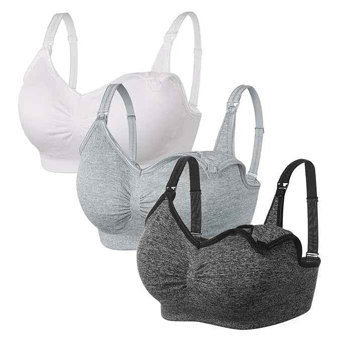 Women Organic Antimicrobial Soft Feeding Full Bust Seamless Nursing ,Breastfeeding Maternity Bra with Remove Pads Pack of 3