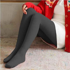 Plus Size Women Grey Comfort Fleece Footed Fur Stocking Winter Wear Extra Warm, Woolen High Waisted Lined Thigh Highs