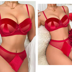 Brachy Women Bridal Maroon Padded Push-Up Bra Lingerie Bra & Briefs Set