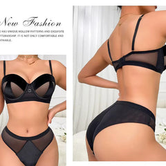 Brachy Women Bridal Black Padded Push-Up Bra Lingerie Bra & Briefs Set