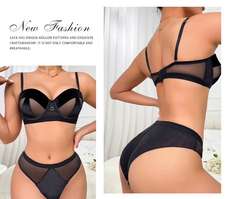 Brachy Women Bridal Black Padded Push-Up Bra Lingerie Bra & Briefs Set