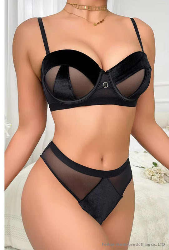 Brachy Women Bridal Black Padded Push-Up Bra Lingerie Bra & Briefs Set