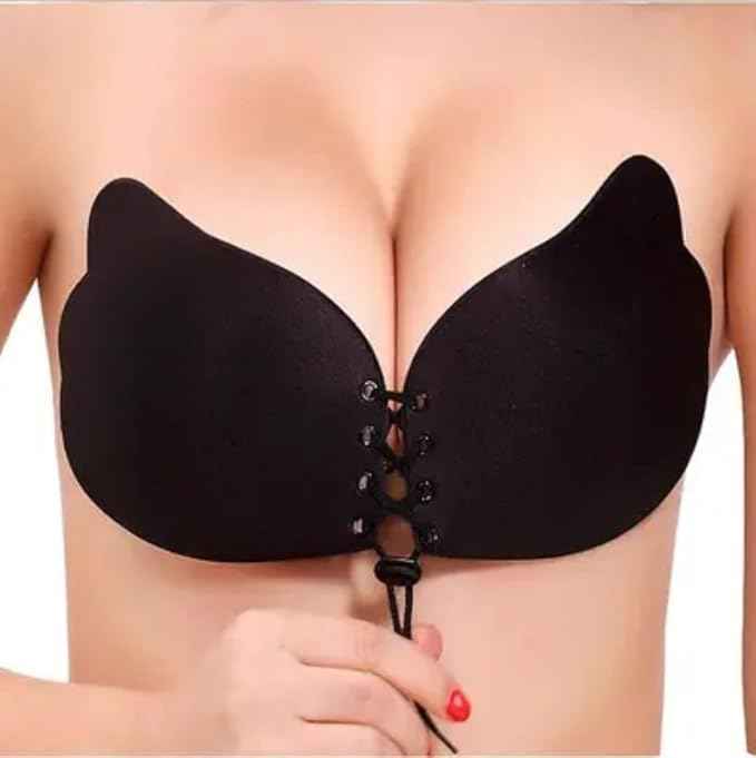 Brachy Pack Of 2 Black And Nude Women Self-Adhesive Strapless Push-Up Silicone Plunge Bra
