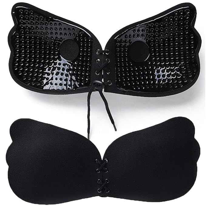 Brachy Black Sticky Adhesive Silicone Invisible Push Up Backless Strapless Bra