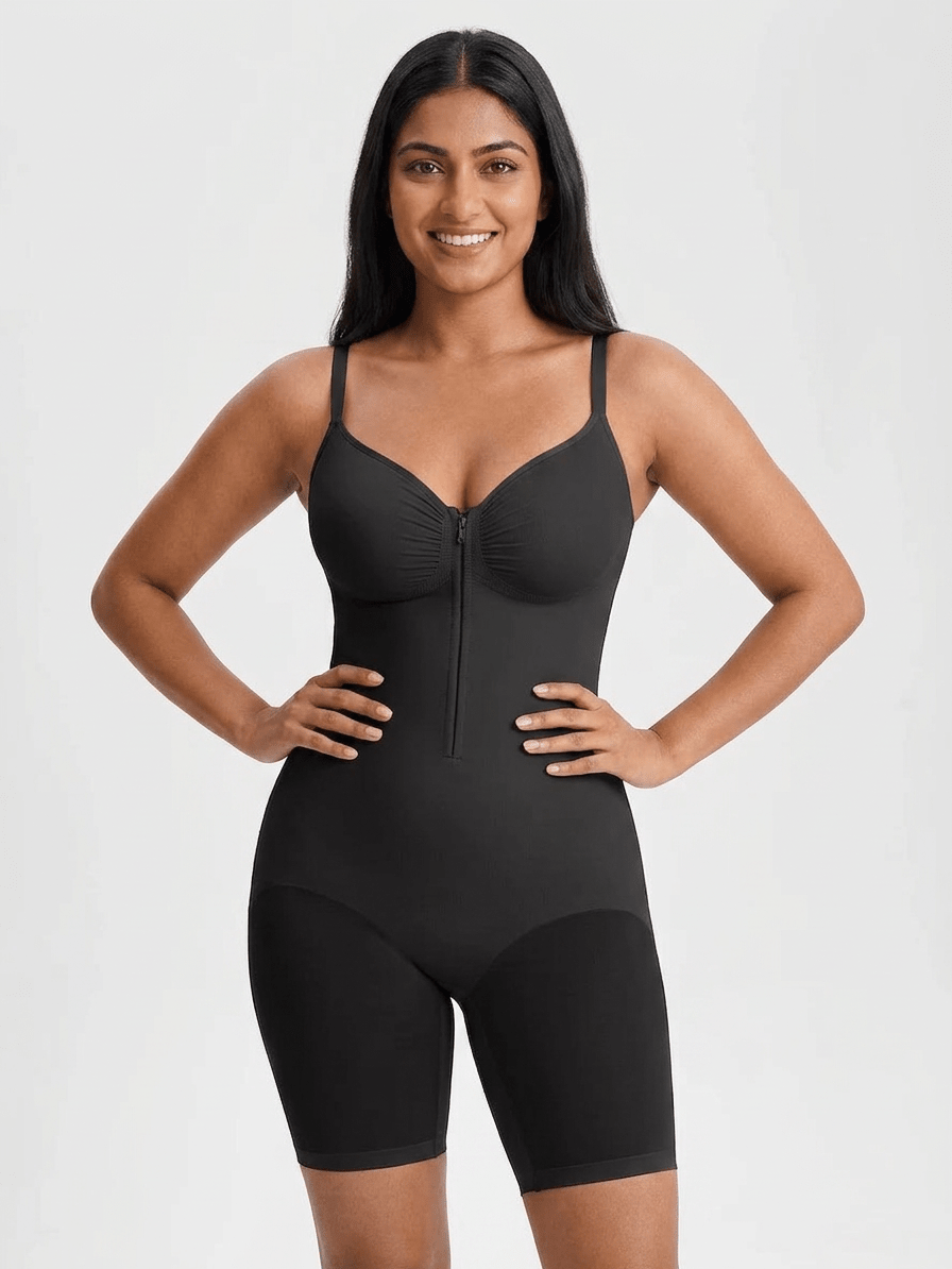 Tummy Control Seamless Mid Thigh Zipper Bodysuit