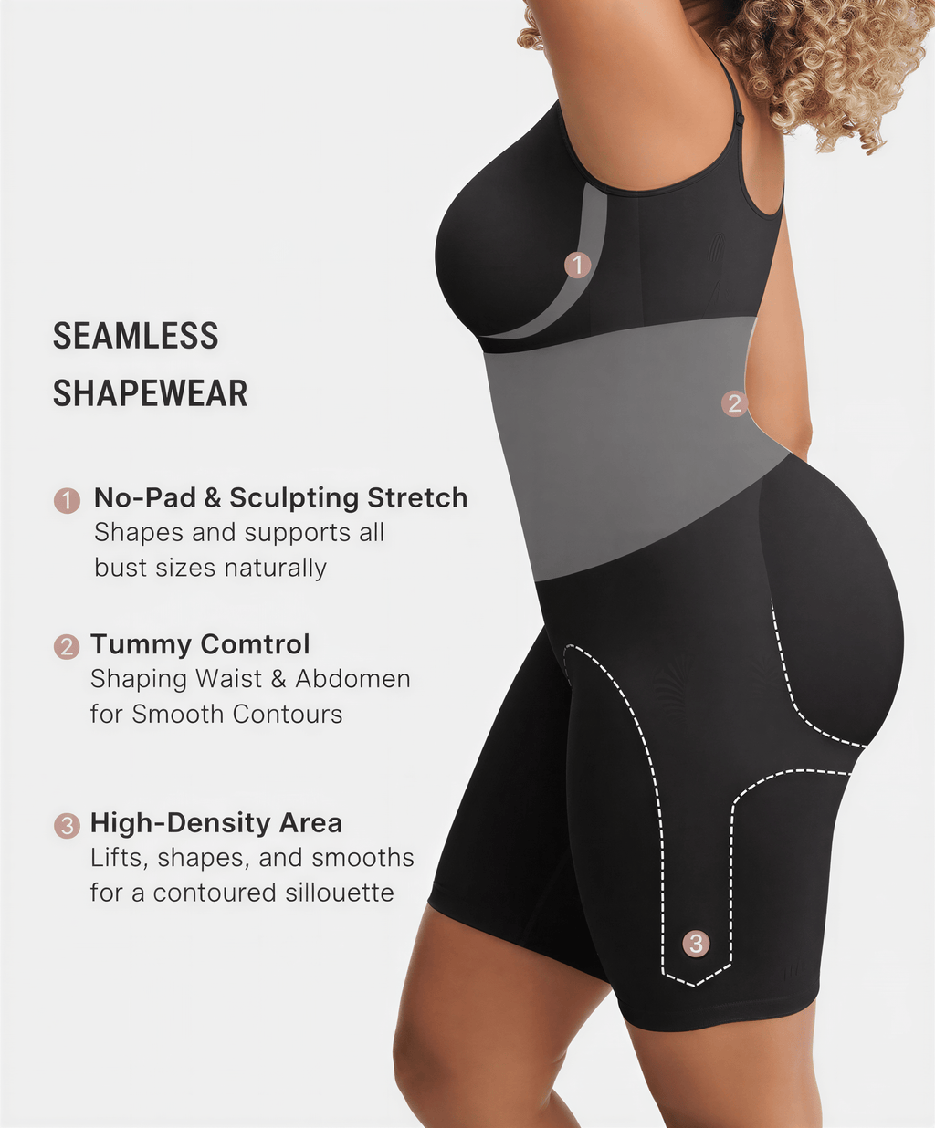 Tummy Control Seamless Mid Thigh Zipper Bodysuit