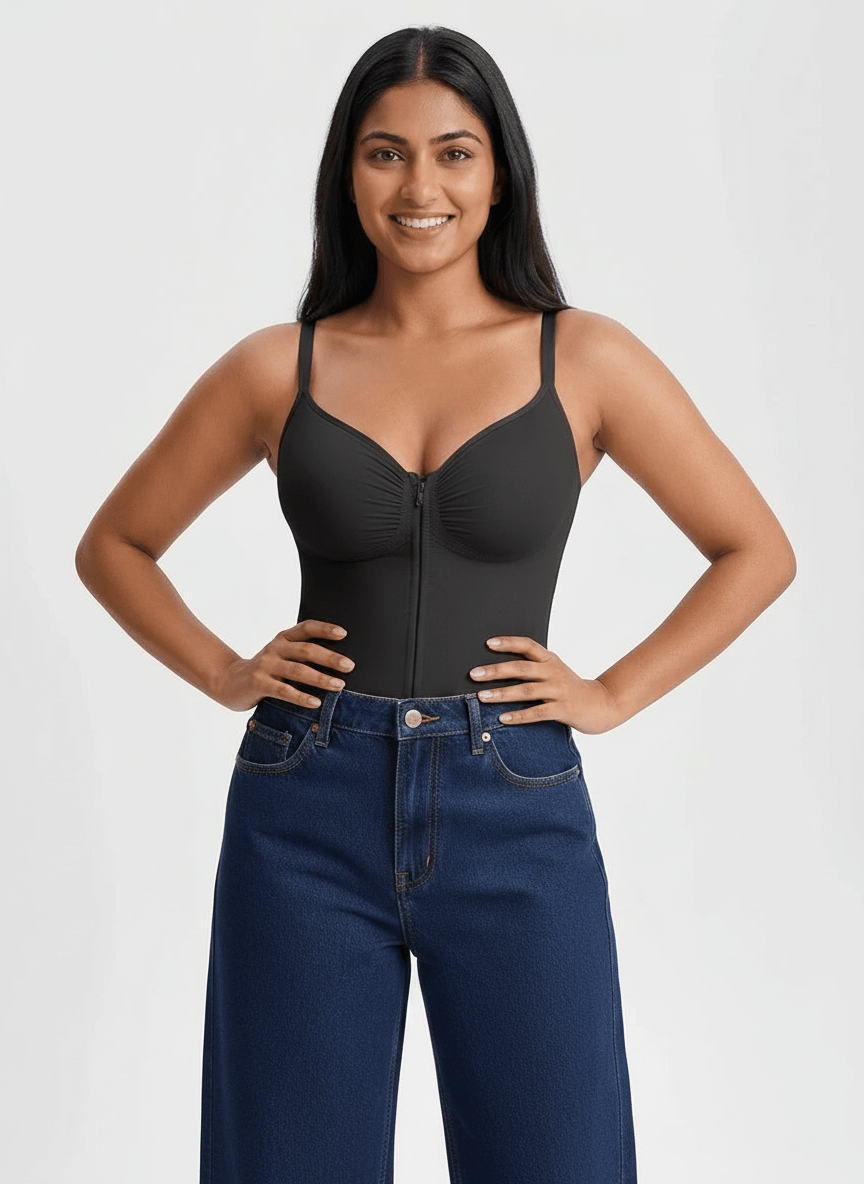 Tummy Control Seamless Mid Thigh Zipper Bodysuit