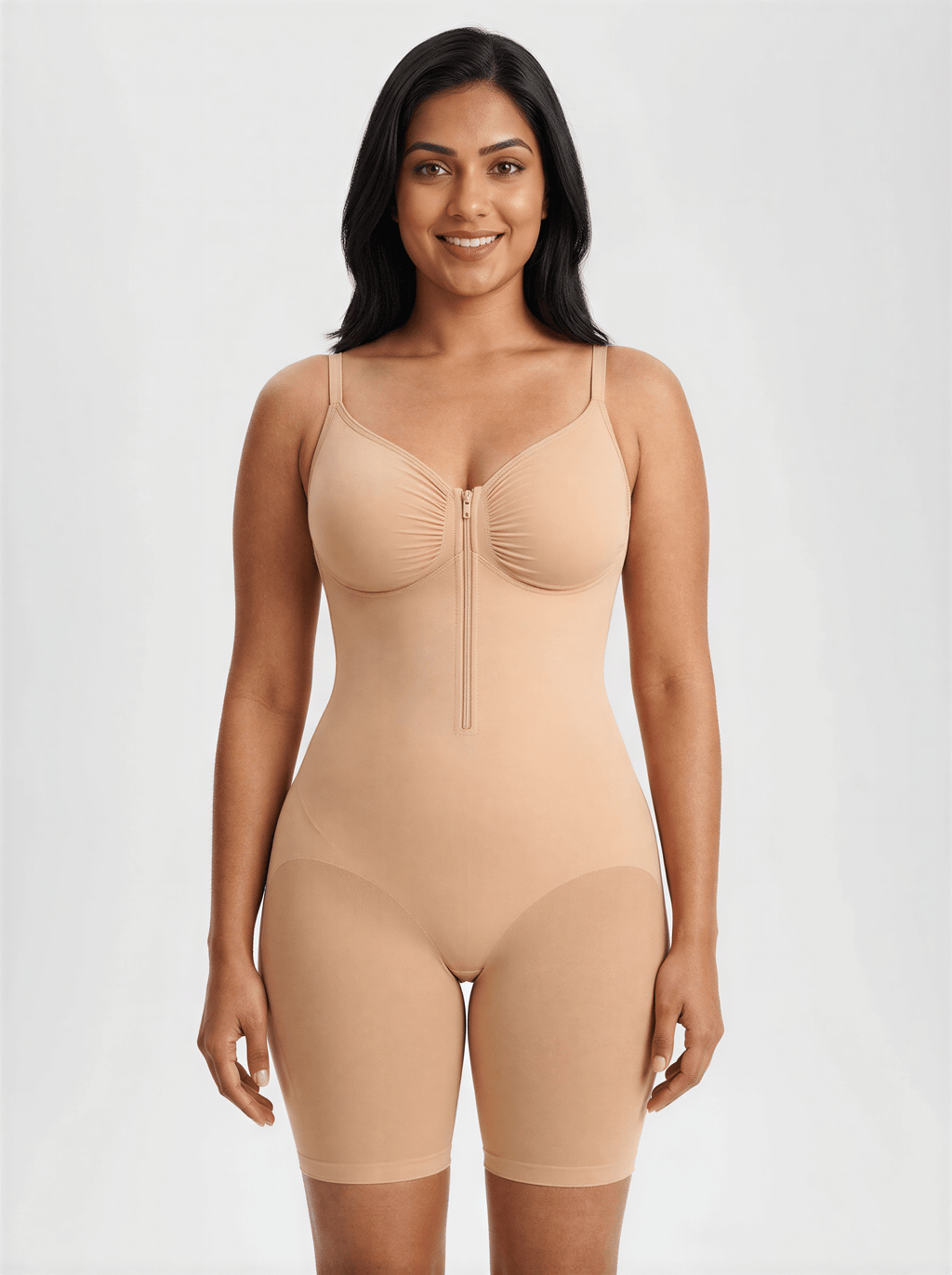 Tummy Control Seamless Mid Thigh Zipper Bodysuit