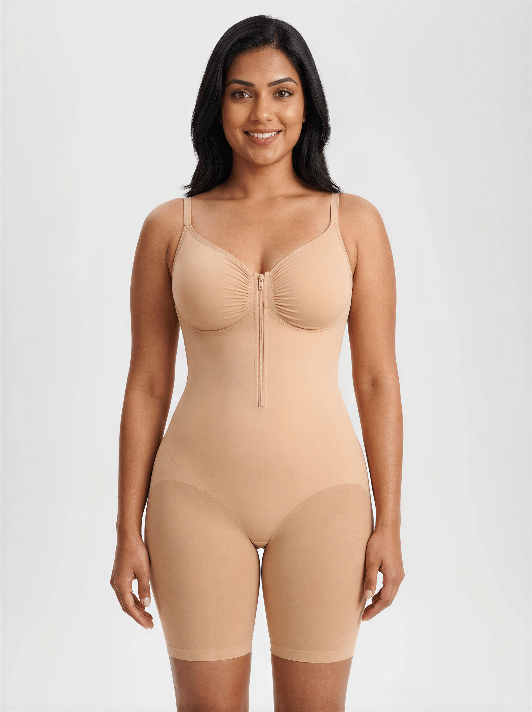 Tummy Control Seamless Mid Thigh Zipper Bodysuit
