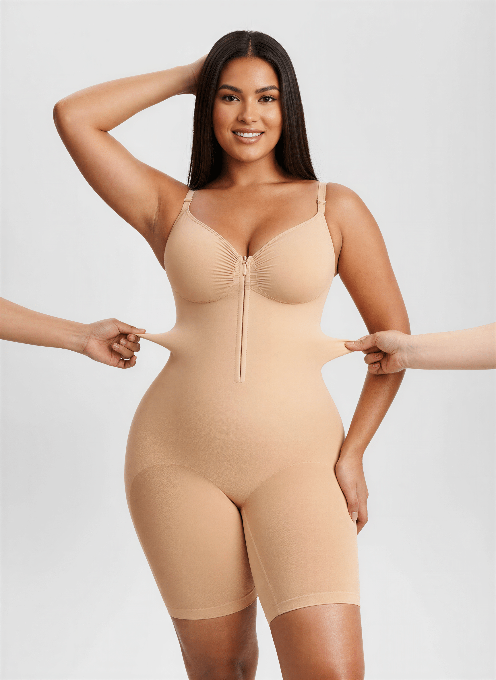 Tummy Control Seamless Mid Thigh Zipper Bodysuit
