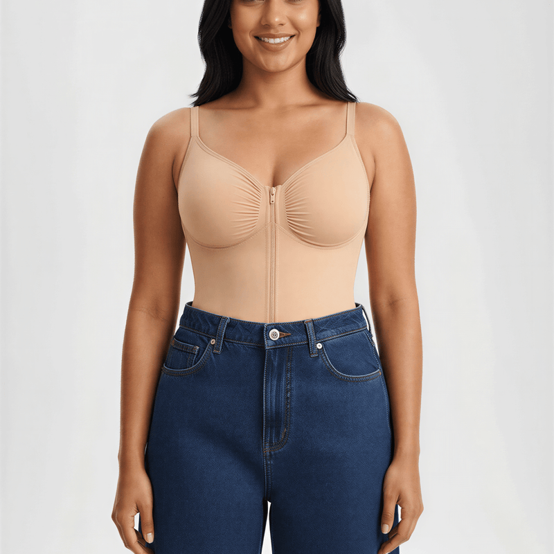 Tummy Control Seamless Mid Thigh Zipper Bodysuit