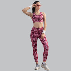 SOIE Woman - Quick-Dry Printed Sports Bra & High Waist Legging Set - Athleisure Set -for Women