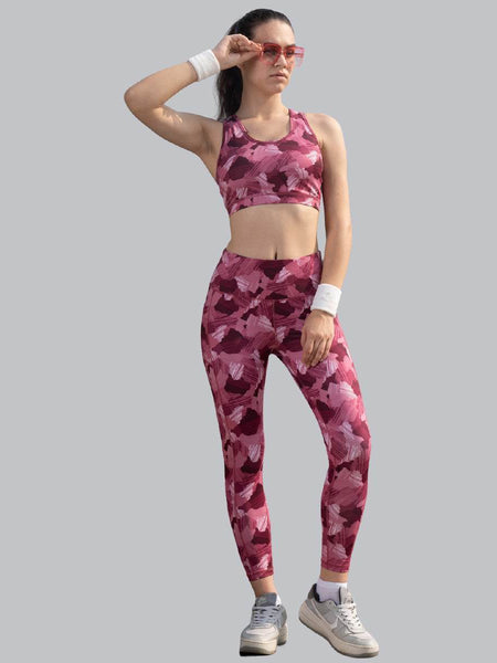 SOIE Woman - Quick-Dry Printed Sports Bra & High Waist Legging Set - Athleisure Set -for Women
