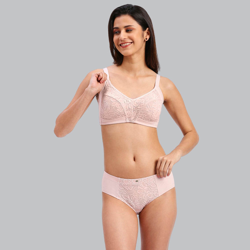 SOIE Woman - Full Coverage Non Wired Non Padded Bra with High Waist Full Coverage Lace Brief - -for Women