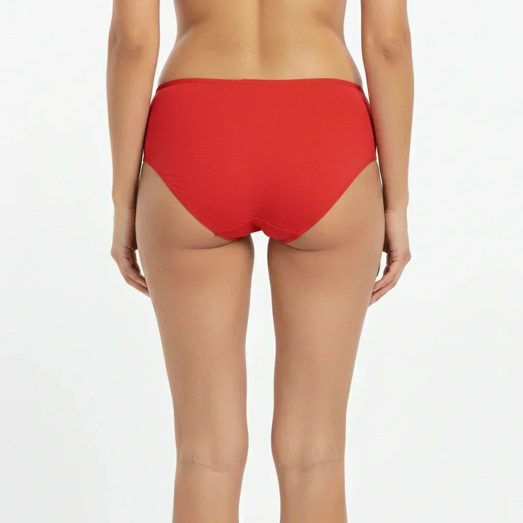 Bamboo Fabric Women's Mid Rise Panty | Red and Black | Pack of 2