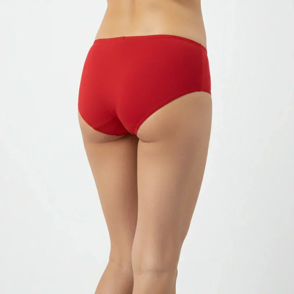 Bamboo Fabric Women's Mid Rise Panty | Red and Black | Pack of 2