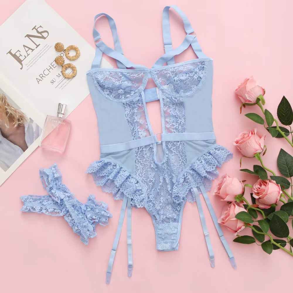Brachy Women Teddy Bridal Blue Bodysuit Lace Baby Doll