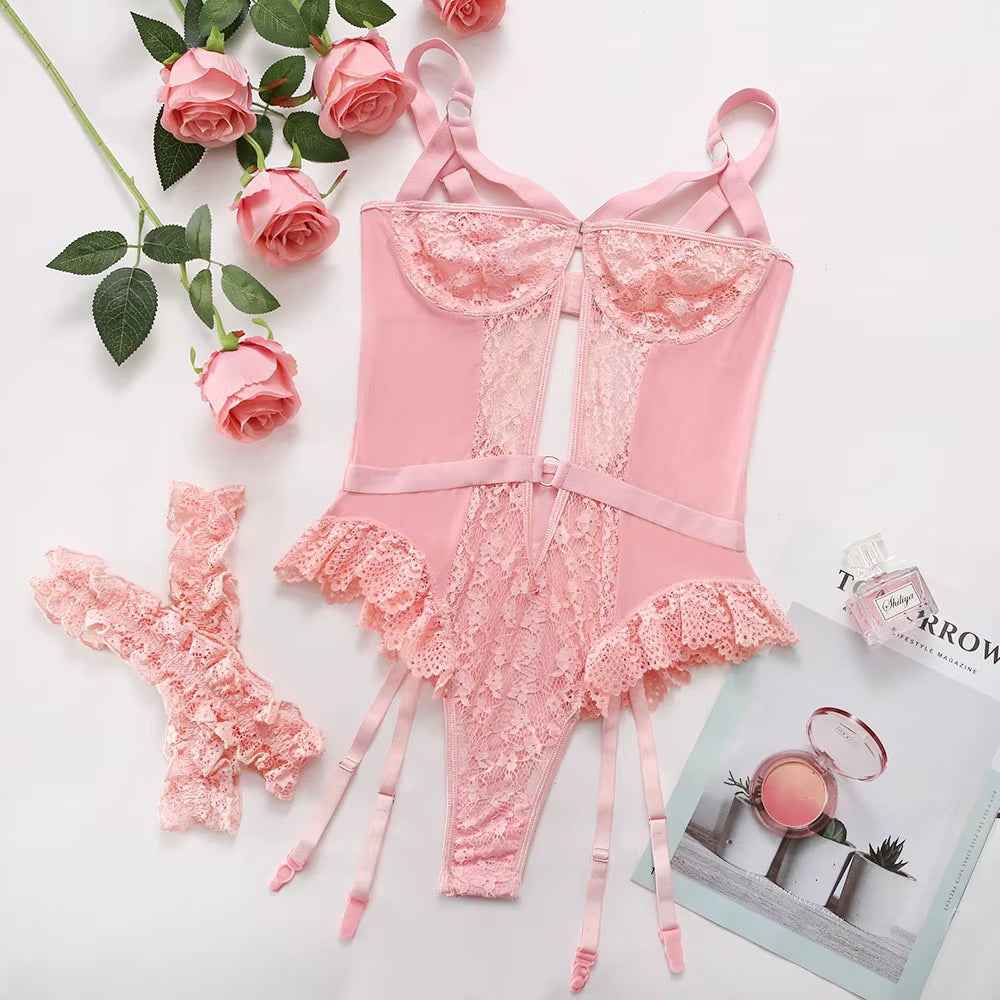 Brachy Women Teddy Bridal Pink Bodysuit Lace Baby Doll