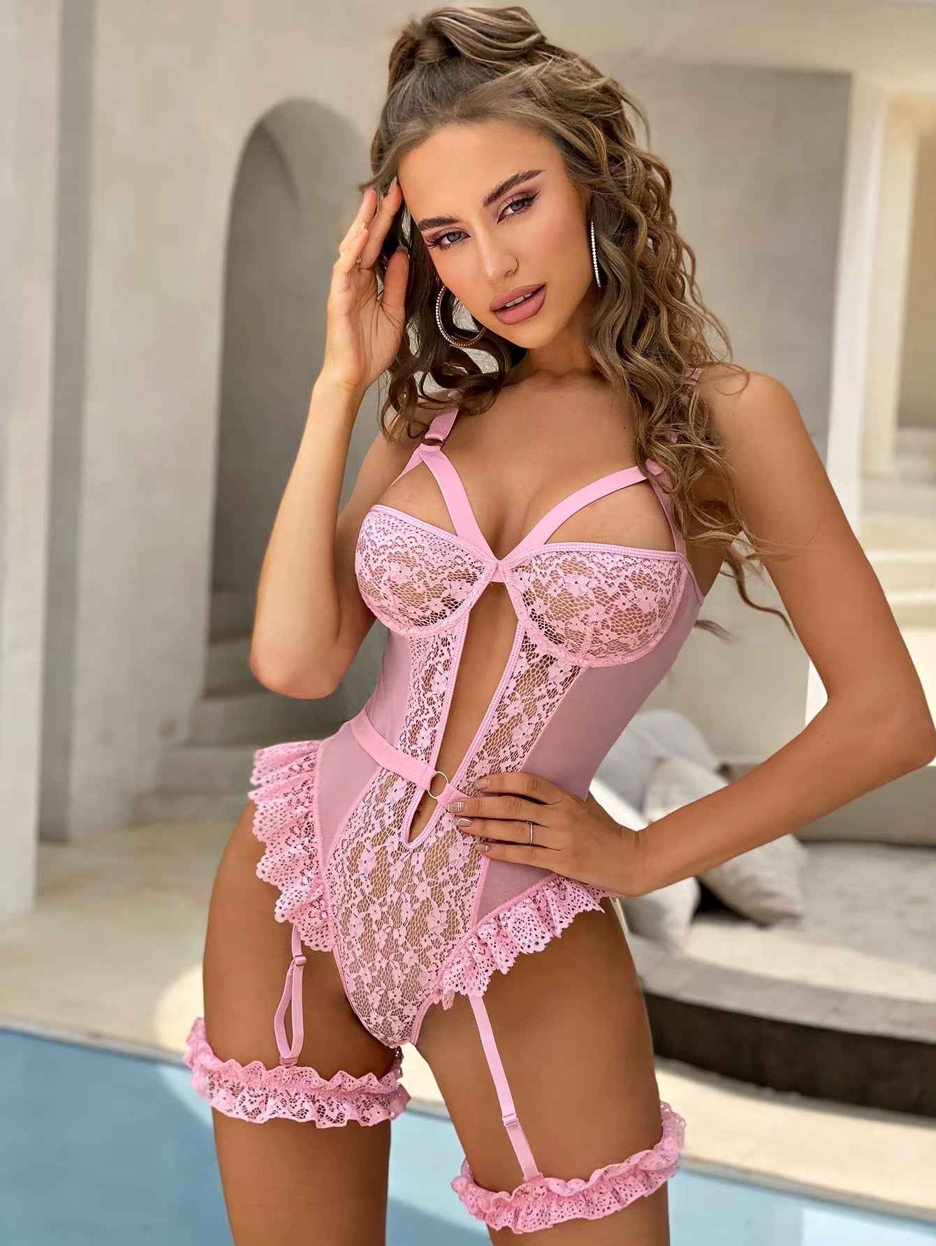 Brachy Women Teddy Bridal Pink Bodysuit Lace Baby Doll