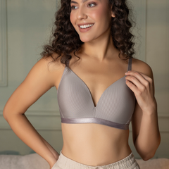 Padded Wirefree Self Striped T-Shirt Bra