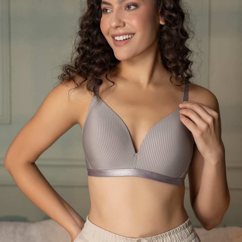 Padded Wirefree Self Striped T-Shirt Bra
