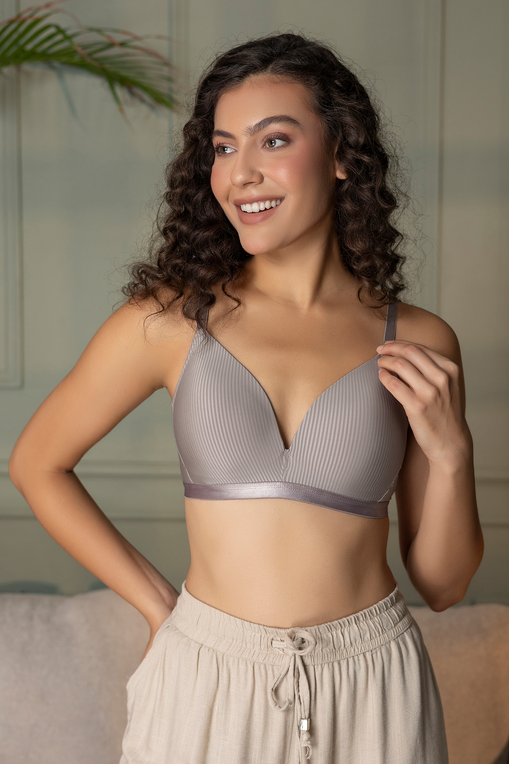 Padded Wirefree Self Striped T-Shirt Bra
