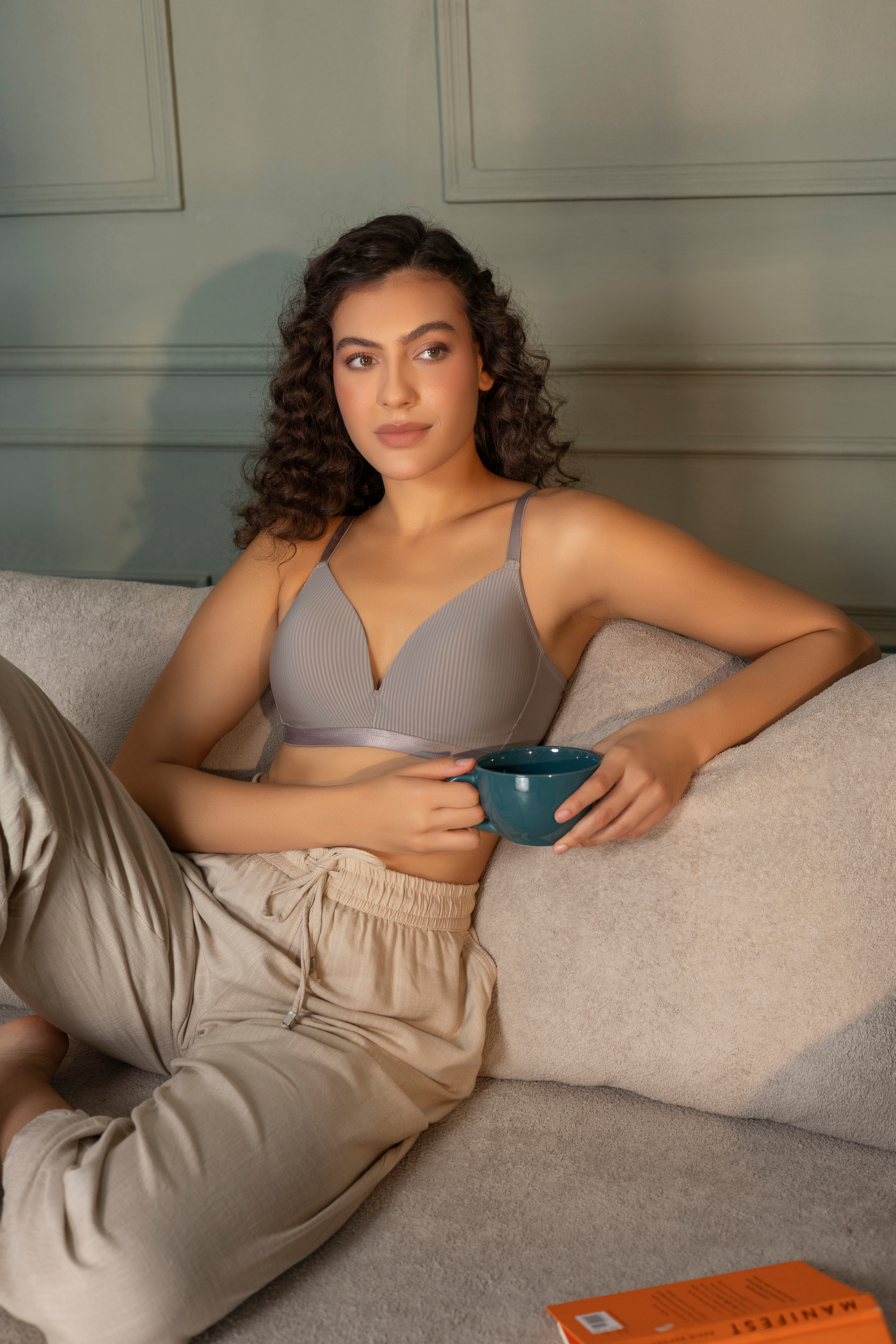 Padded Wirefree Self Striped T-Shirt Bra