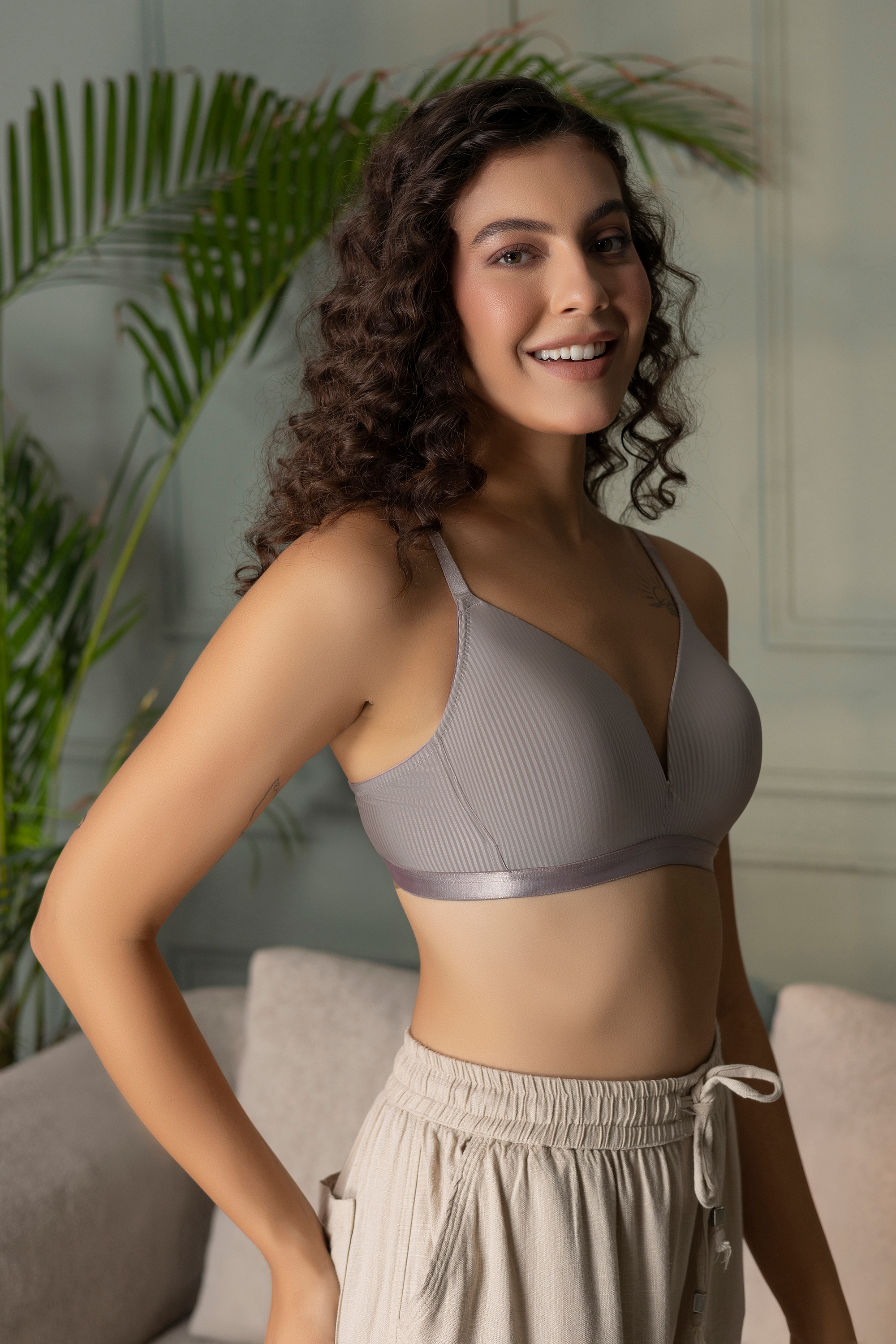 Padded Wirefree Self Striped T-Shirt Bra