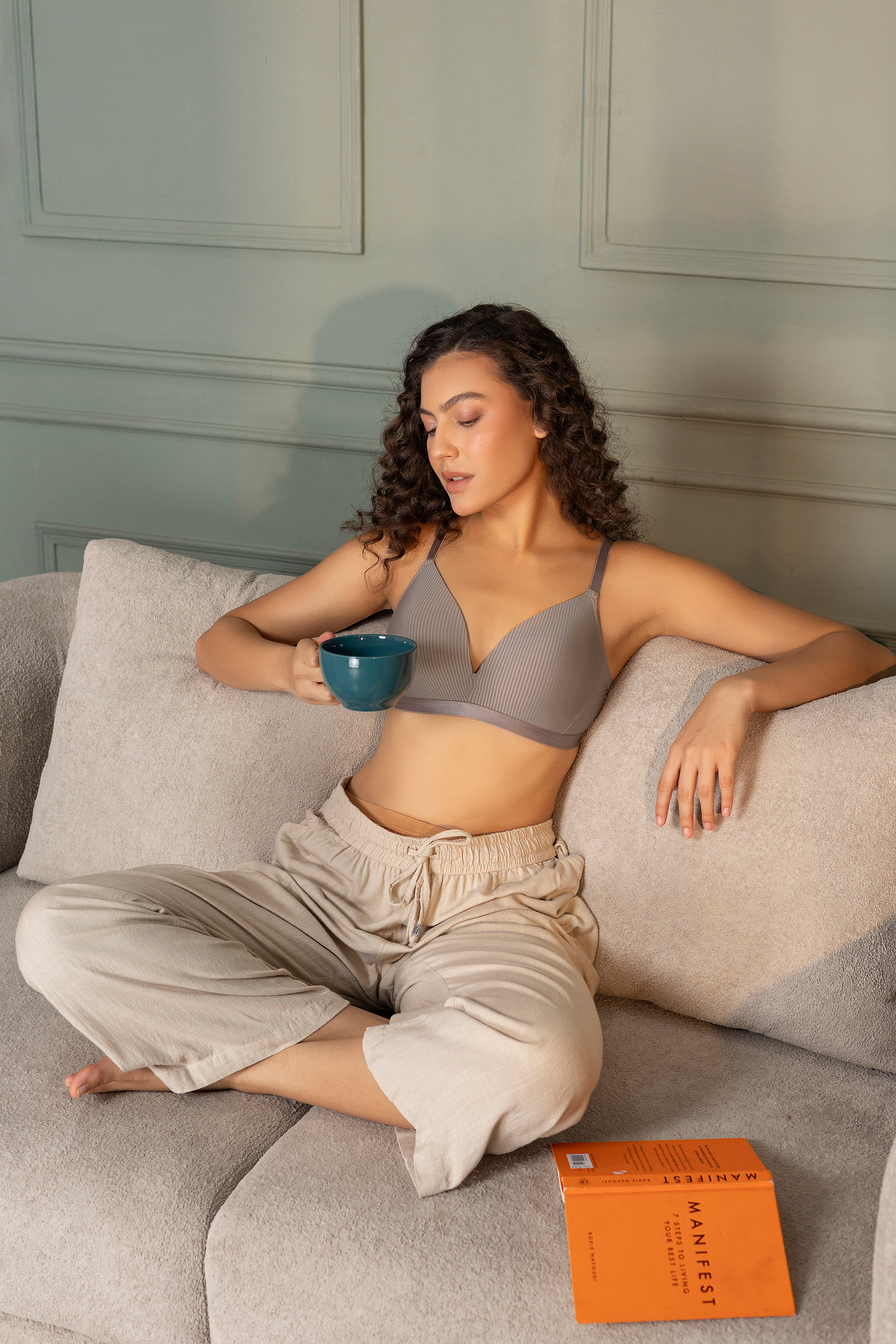 Padded Wirefree Self Striped T-Shirt Bra