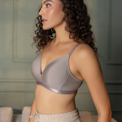 Padded Wirefree Self Striped T-Shirt Bra